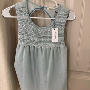 Ellison Pale Blue Smocked Sleeveless Tank
